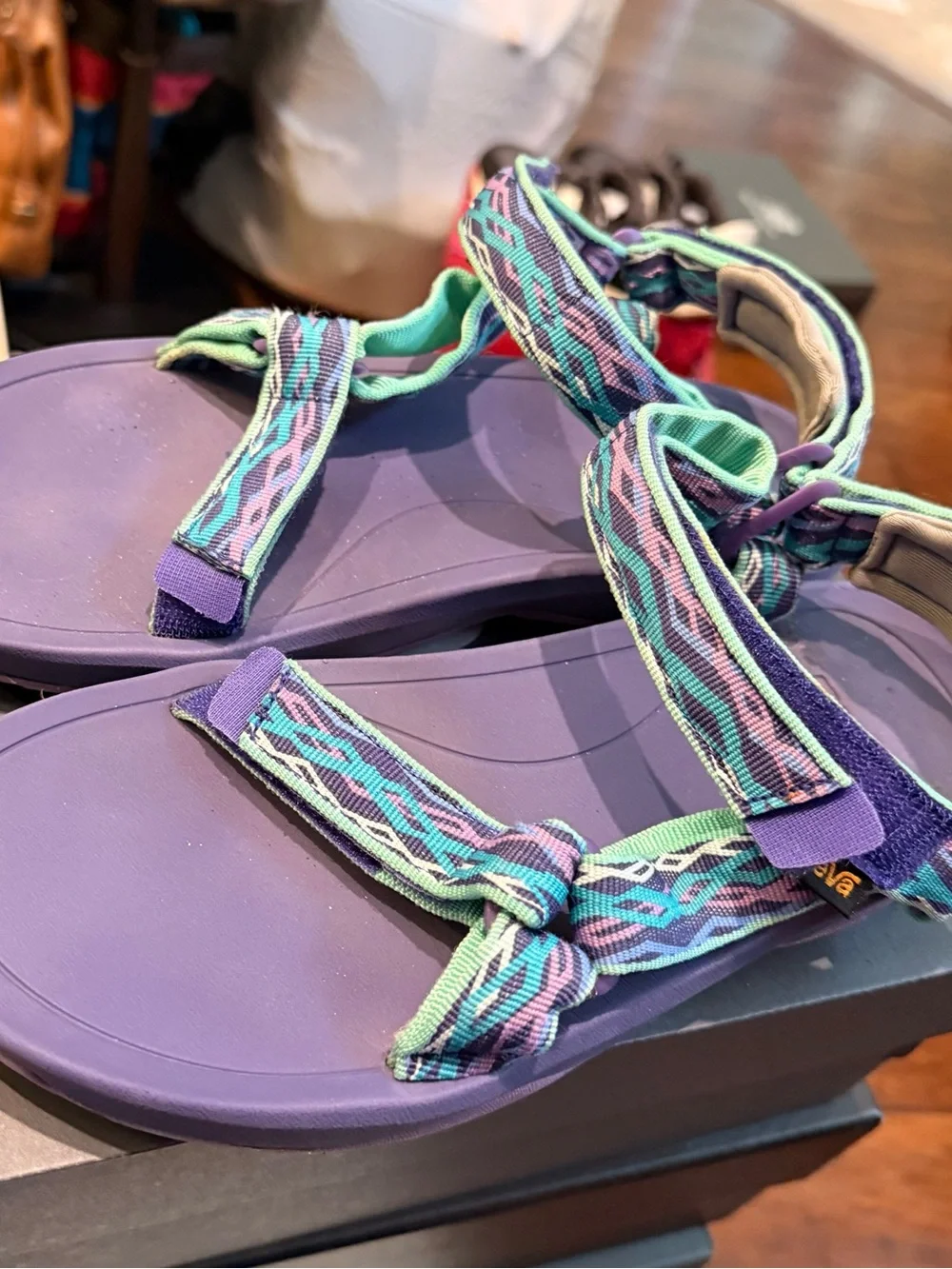 Teva Purple Sport Sandals with Mint & Teal Patterned Straps - Picture 3 of 4